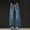 Jeans Americano de Perna Reta com Forro de Lã Masculino Outono Inverno Calças Engrossadas Calças Masculinas Estilo Neutro Marca Tendência High Street Soltas Tamanho Grande