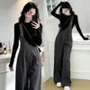 Elegante conjunto de overol para mujer, nueva colección de otoño, moderno y estilizado conjunto de dos piezas con camiseta de manga larga y overol