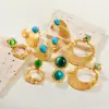 Pendientes Populares Azules Turquesa Transfronterizos, Pendientes de Botón Vintage de Diseño de Nicho, Pendientes de Acero Inoxidable Chapados en Oro de 18 Quilates