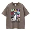 Camiseta de manga corta lavada y desgastada europea y americana transfronteriza para hombre y mujer, estilo americano, ins, callejera, algodón puro, top de manga corta moderno con logo estampado fijo