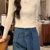 Outono e Inverno Gola Redonda Efeito Emagrecedor Manga Longa Malha Básica Top Quente Malha Preta Roupa Íntima Feminina Tamanho Único Branco