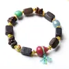 Pulsera de Abalorios Cubo de Madera de Agarwood Dara Gan con Raíz de Bodhi Calabaza Imitación Turquesa Amarilla Pulsera Wenwan al por Mayor para Mujeres