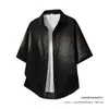 Suministro Directo de Fábrica Camisa de Verano de Mezclilla de Manga Corta Marca de Tendencia para Hombre 70% Algodón Cuello Cuadrado Pequeño Cárdigan Camiseta Corta