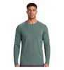 Camiseta Masculina de Poliéster Xadrez com Gola Redonda e Mangas Longas, Furos Respiráveis, Marcações Refletivas nos Ombros, para Corrida Noturna, Fitness e Uso Diário