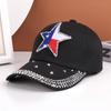 Nueva gorra de béisbol con bandera de estrella de cinco puntas con diamantes de imitación, gorra con visera a prueba de sol personalizada de moda europea y americana, gorra suave informal con protección solar