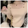 Outono e Inverno Nova Camisa Base de Manga Longa Interna Suéter de Malha Nicho Feminino Pendurado Pescoço Meia Gola Alta Desgaste Externo Gola Média Top