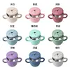 Taza de Snacks para Niños de Acero Inoxidable, Asa Portátil, Taza con Pajilla de Doble Oreja, Tapa Suave a Prueba de Polvo, Dibujo Animado Lindo para Bebé