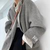 Dongdaemun 2026 Otoño/Invierno Nuevo Estilo Mangas Elegantes con Parche Corte Amplio Abrigo de Lana Doble Faz para Mujer Chaqueta Gruesa con Solapa