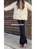 Jeans Bootcut Negros Americanos de Cintura Alta para Mujer Invierno 2025 Nuevos Ajustados Elásticos Forrados de Polar Pantalones de Campana de Herradura