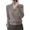 Suéter Tejido de Manga Larga de Color Sólido con Cuello en V Estilo Retro Francés para Mujer, Otoño e Invierno, Prenda Base de Alta Gama Ajustada
