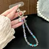Cordón de cristal para teléfono, cadena de cristal simple de doble capa con forma de bola de flor, exquisito accesorio de pulsera para funda de teléfono