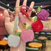 Chaveiro de Argila Criativa Transfronteiriço com Design de Maçã 3D Totalmente Diamantado, Pingente para Chaveiro de Carro, Acessório de Bolsa Estilo Coreano para Meninas