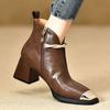 Botas de Cano Curto Quadradas com Salto Grosso Estilo Chinês, Botas de Inverno Super Estilosas e Versáteis de Salto Alto com Biqueira de Ferro e Zíper Lateral, Tamanho Grande