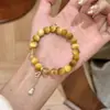 Pulseira de Cristal Amarelo Torre com Pingente em Forma de Cabaça de Olho de Tigre Dourado Natural, Estilo Nicho de Luxo Leve de Alta Qualidade, Joia de Cristal Amarelo Torre Atrai-Fortuna