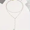 Collar Minimalista y Elegante de Doble Capa con Borla de Perlas Artificiales en Forma de Y, Cadena Larga para Suéter, Transfronterizo Europeo y Americano, Gama Alta