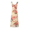 Vestido Midi Floral de Manga Acampanada con Cuello en V Retro Estilo Francés 2026 Nuevo de Verano Vestido con Tirantes para Playa Vacaciones para Mujeres