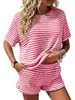 Amazon Tk2026 Conjunto de Shorts Listrados de Manga Curta Estilo Europeu e Americano para Mulheres, Conjunto de Duas Peças Casual Moderno de Caimento Solto para Casa