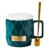 Taza sencilla estilo ins con tapa y cuchara Taza de cerámica para pareja Taza para beber para niños para el hogar Taza para café té para oficina