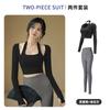 Conjunto esportivo de primavera com secagem rápida, ideal para corrida, fitness e ioga, com top de manga comprida e bojo fixo. Estilo biquíni falso.
