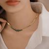 Collar de circonita esmeralda estilo retro de Hong Kong para mujer, diseño de nicho, de alta gama, versátil, moderno, elegante, collar con cadena para la clavícula