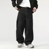Pantalones vaqueros rectos de pierna ancha, lavados intensos en negro, estilo callejero, modernos, versátiles, para hombre, nueva colección otoño 2026