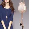 Estilo Coreano Moda Outono e Inverno Corrente de Lã de Cristal Feminina Elegante Simples Franja Longa Pingente Colar Acessórios de Pingente para Roupas