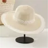 Chapéu de Palha com Cadarço e Laço Estilo Coreano, Chapéu Dobrável para Pais e Filhos, Chapéu de Sol de Crochê com Aba Larga para Mulheres
