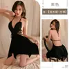 Kameixue Pijama Sexy Francés con Cuello Halter Espalda Descubierta con Almohadillas en el Pecho Ropa para el Hogar Camisón Vestido con Tiras Huecas de Mariposa 2113