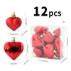 Bolas de Navidad 12 Piezas/Caja Bolas de Plástico en Forma de Corazón Adornos para Árbol de Navidad Paquete Mixto Brillante Decoraciones Navideñas Transfronterizo
