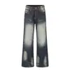 K5671 calle principal estilo americano unisex ropa urbana diseño de patrón de bigotes lavado jeans vintage ligeramente acampanados para hombre