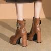 Botines Impermeables de Plataforma Cuadrados Nuevos de Otoño e Invierno para Mujer con Tacón Grueso, Hebilla Metálica y Cremallera Lateral