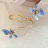 Pulsera Abierta de Metal Esmaltado con Flor Estilo Europeo y Americano Transfronterizo Moda Sencilla Pulsera Lujo Ligero Sensación de Alta Gama Joyería de Mano para Mujeres