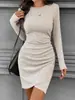 Novo vestido slim fit outono e inverno para mulheres, vestido suéter bodycon de manga longa cor sólida, vestido curto elegante e moderno