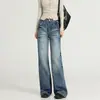Jeans Retro Azules para Mujeres Petites Visualmente Más Altas Muestran Piernas Más Largas Pantalones de Pierna Ancha Adelgazantes Americanos Moda