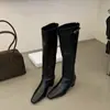 Botas Altas de Cuña con Hebilla Trasera y Cierre de Cremallera, Puntera Cuadrada, Gamuza, Otoño/Invierno 2026