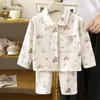 Conjunto de Pijama de Lana y Seda Nuevo de Otoño e Invierno para Niños y Niñas, Conjunto de Ropa de Casa de Manga Larga, Conjunto de Cárdigan con Solapas para Bebé