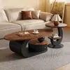 Mesa de centro de estilo vintage de lujo ligero en color nogal para sala de estar, uso doméstico, mesa de té de forma ovalada, mesa de centro pequeña de combinación moderna simple, modelo nuevo