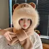 Chapéu Cachecol Luvas Capivara Fofos Tudo-em-Um Inverno Feminino À Prova de Vento Quente Recheado Conjunto de Três Peças
