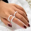 Joia Simples Transfronteiriça Europeia e Americana Anel de Três Peças com Pérola Conjunto de Anéis Abertos com Contas Elegantes Franceses