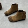 Botines Cortos de Cuero Genuino Vintage para Mujer, Nuevo Estilo Otoño e Invierno 2025, Botines Individuales Artísticos Hechos a Mano con Punta Redonda y Suela Plana de Piel de Vaca para Mujer, Botines de Abuela