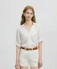 Camisa de Linho Estilo Old Money para Mulheres, Manga Curta, Novo Modelo Verão 2026, Corte Amplo, Emagrecedora, Casual, Camisa Jaqueta Versátil