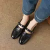 Zapatos Mary Jane de piel de vaca de primera capa vintage para mujer, zapatos de primavera nuevos, color liso, punta redonda, hebilla de correa de siempre, tacón bajo, zapatos de una sola capa para mujer