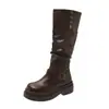 Botas de motocicleta versátiles, botas largas de moda con pliegues, adecuadas para usar en otoño, con suela gruesa, botas largas plegables para mujer, nuevo estilo 2026