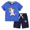 Unicórnio Verão Novo Camiseta Infantil Comércio Exterior Roupas Infantis ins Coreano Algodão Manga Curta Calça Terno Duas Peças