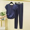 Conjunto de dos piezas para mujer, ropa de casa modal, de verano, fina, holgada, de talla grande, con cuello en V, bolsillo, manga corta, pantalones, combina con todo.