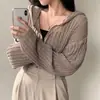 Jaqueta Cardigan de Tricô Fina com Capuz Versátil Chic Dongdaemun Coreano Proteção Solar Manga Longa para Mulheres