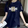Comércio Eletrônico Transfronteiriço Desembaraço Manga Curta Feminina Soltinha Tamanho Grande Roupas Femininas Meio Comprido Manga Meia-Manga Camiseta Top Cobre a Barriga Parece Magra