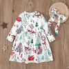 Vestido de rayas de Papá Noel de manga larga para primavera y otoño, estilo europeo y americano + pañuelo para la cabeza, conjunto de dos piezas para niños, moda de Instagram