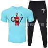 Moda de Comércio Exterior Camiseta Masculina de Manga Curta Calça Terno Casual Gola Redonda Cor Lisa Estampa de Letras Roupa Esportiva Casual