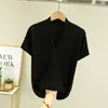 Camiseta interior de manga corta con cuello en V de modal con hilo para mujer, fina de verano, talla grande, adelgazante, estilo occidental, camiseta básica, top de color liso